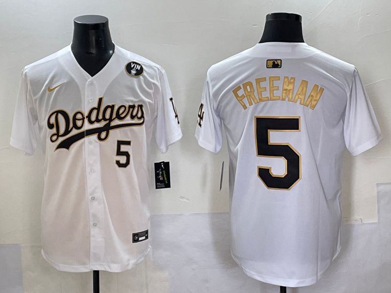 Men 2025 Los Angeles Dodgers #5 Freeman White Gold Nike MLB Jersey style 6276->los angeles dodgers->MLB Jersey